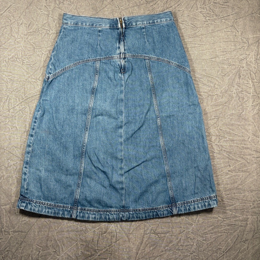 Old Navy Denim Skirt Womens 10 Blue Drapey Denim High Rise A-Line Midi Panel - Picture 2 of 5